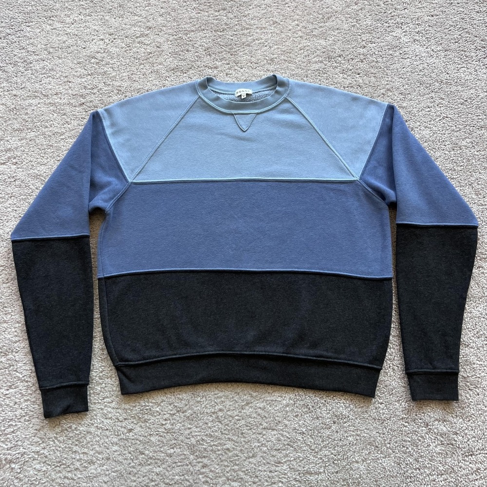 DONNI. Colorblock Sweatshirt Womens S Blue Gray Black Fleece Crewneck Pullover